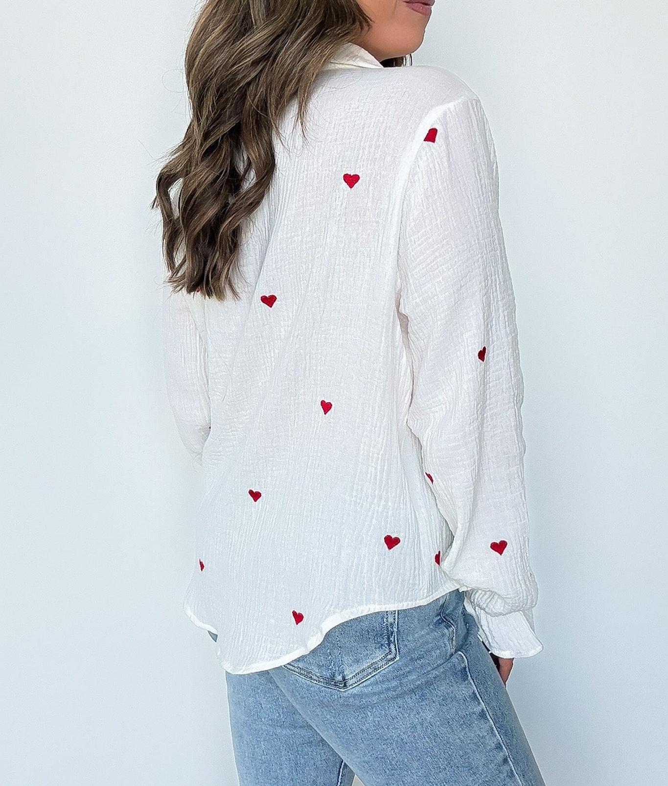 Heart Embroidered Button Down