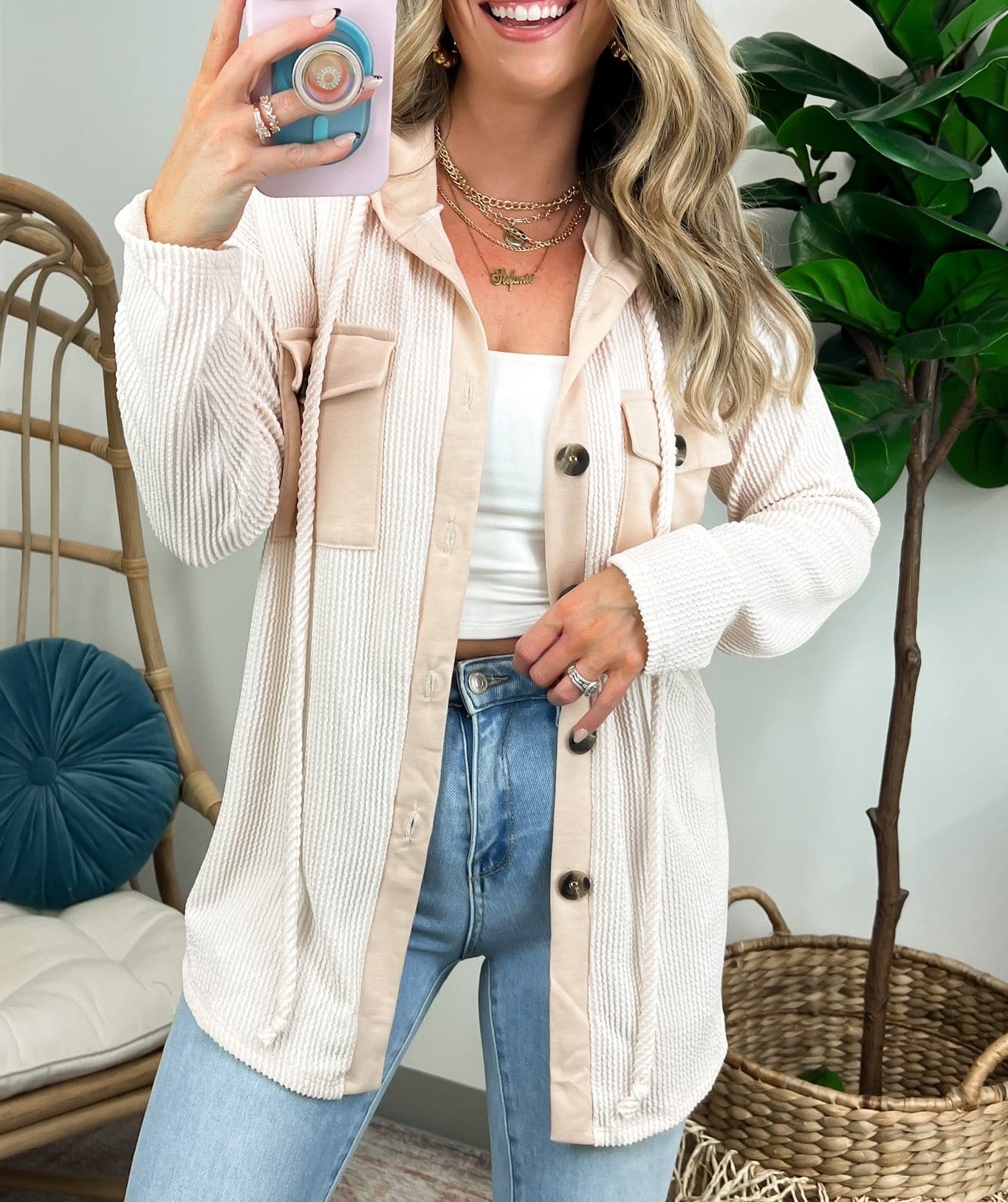 Saturday Satisfaction Ribbed Hooded Shacket