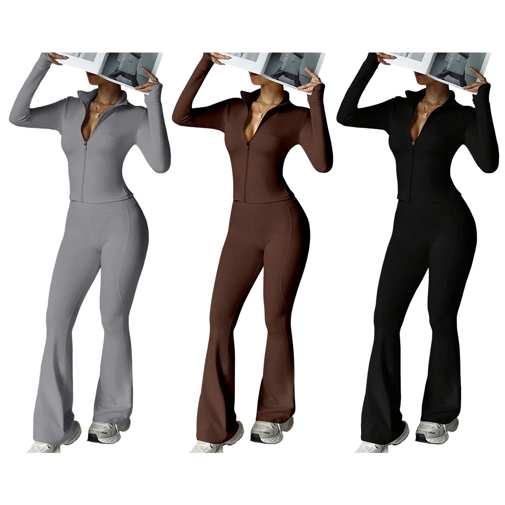 Women's 2-Piece Casual Loungewear Set with Long Sleeve Jacket and Flared Pants, Stylish and Comfortable Travel for All Seasons