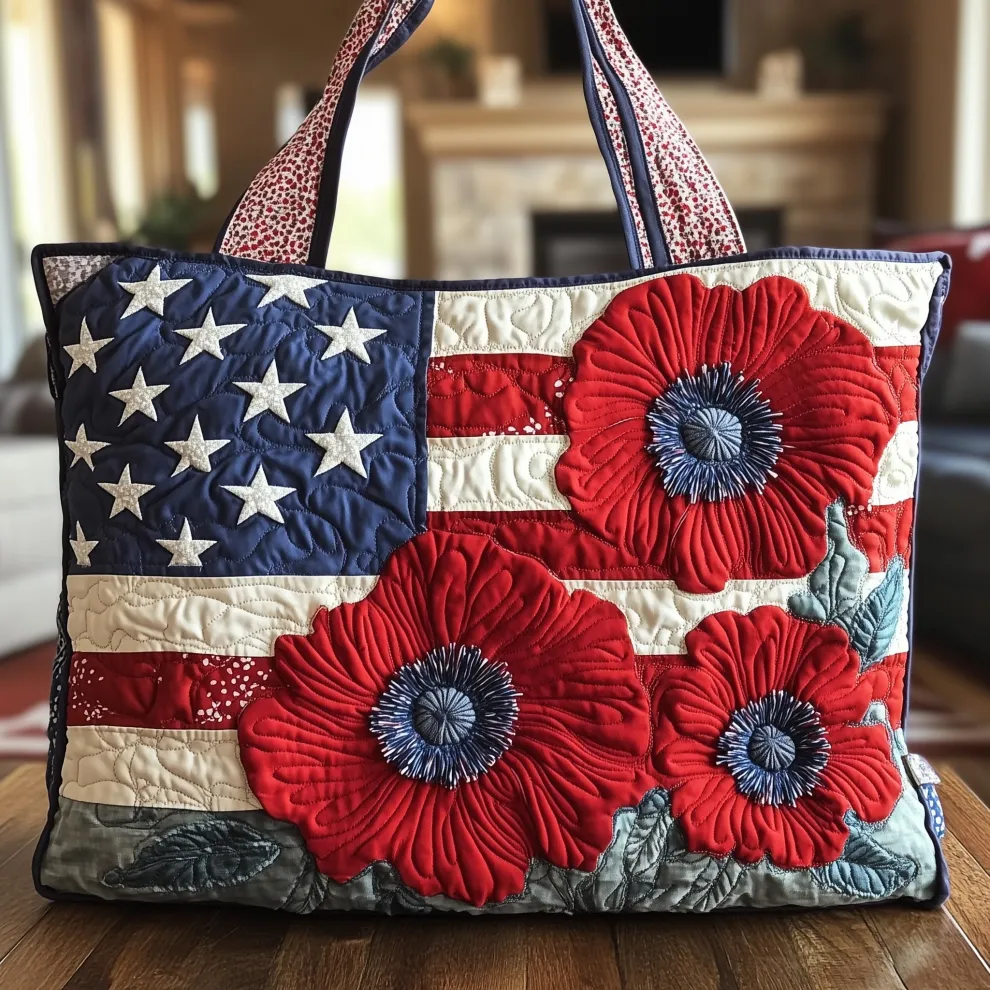 Stars & Poppies Quilted Tote ✨：