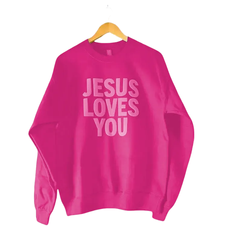 Jesus Loves You Puff Print Crewneck Sweatshirt, Womenswear