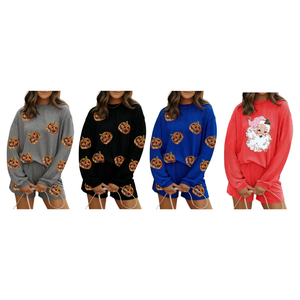 Women’s Sequin Pullover & Shorts Set – 2-Piece Casual Outfit