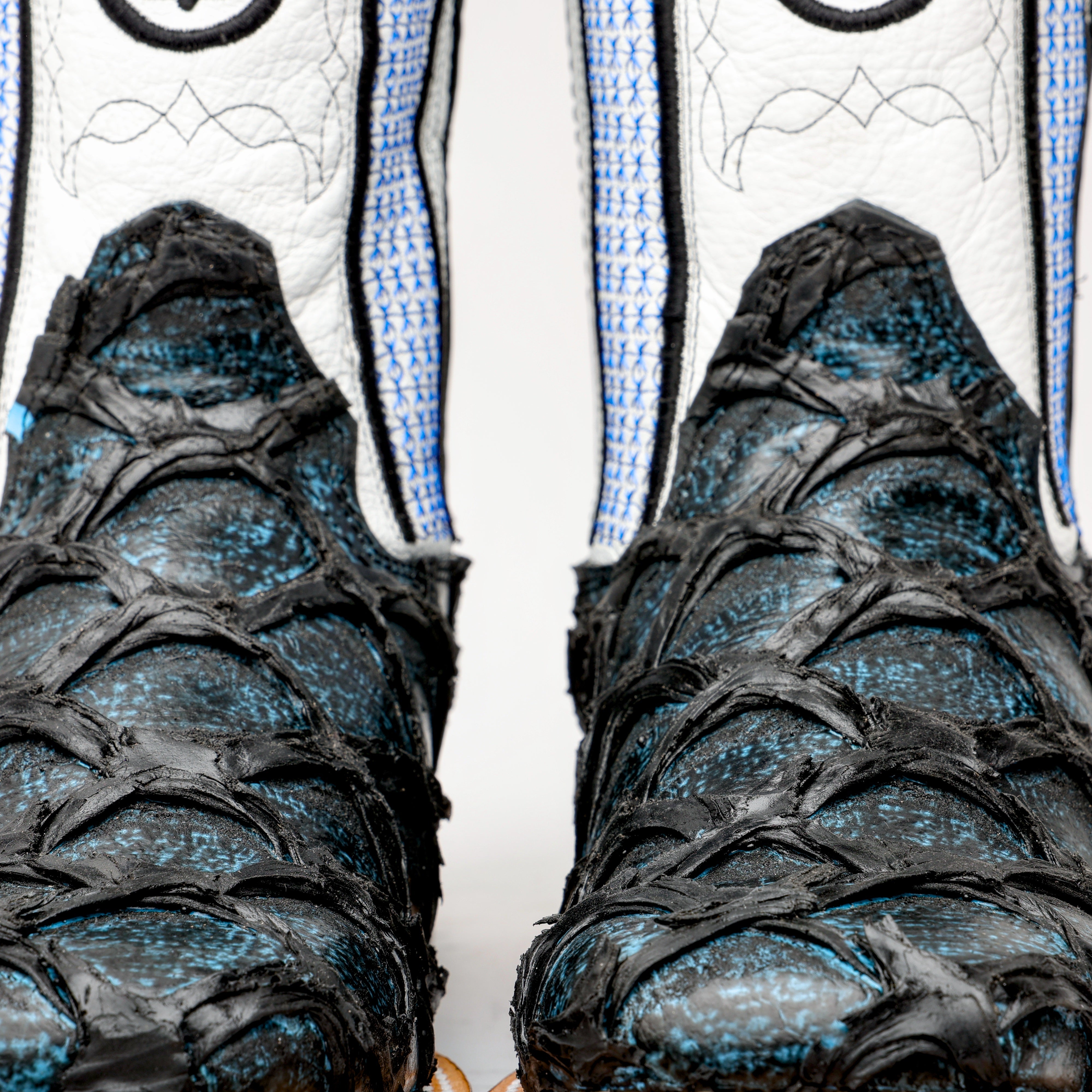 Midnight Blue Jumbo Pirarucu Leather Boots - Square Toe