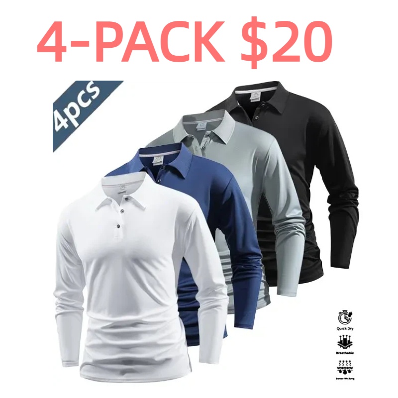 Men's 4-Piece Long-Sleeve Polo Shirt Set