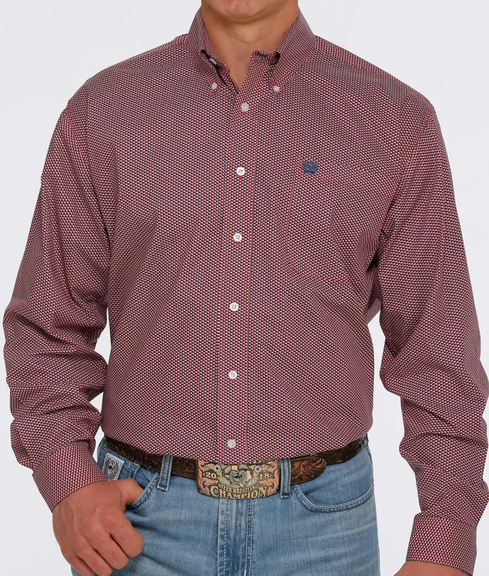 Men’s Cinch Red,White and Navy Button Down Shirt