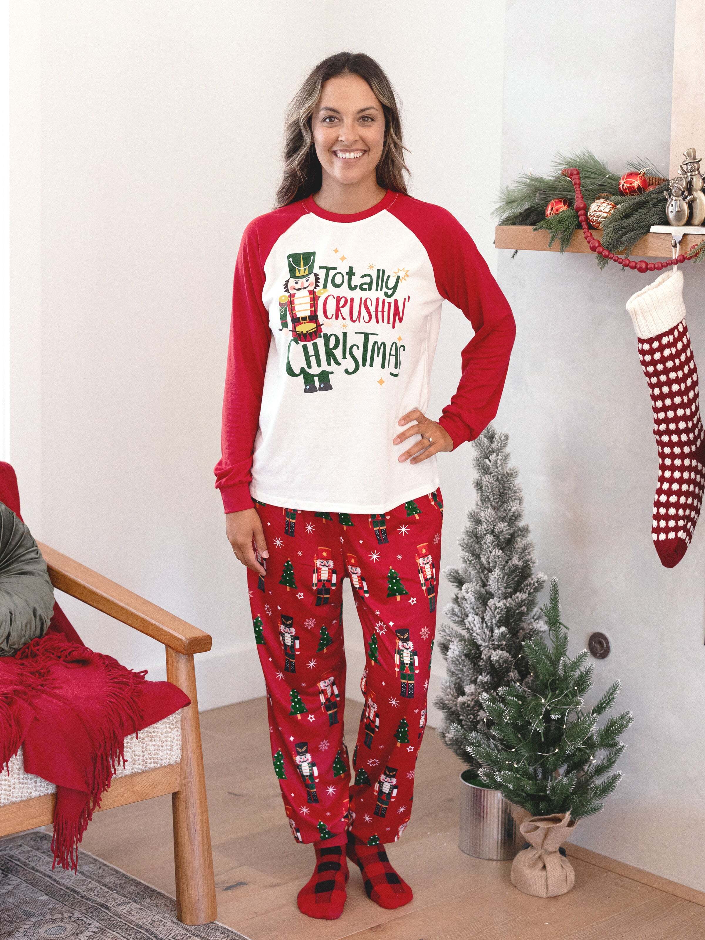 Christmas Matching Family Pajamas Set Nutcracker Print PJS with Christmas Socks Red