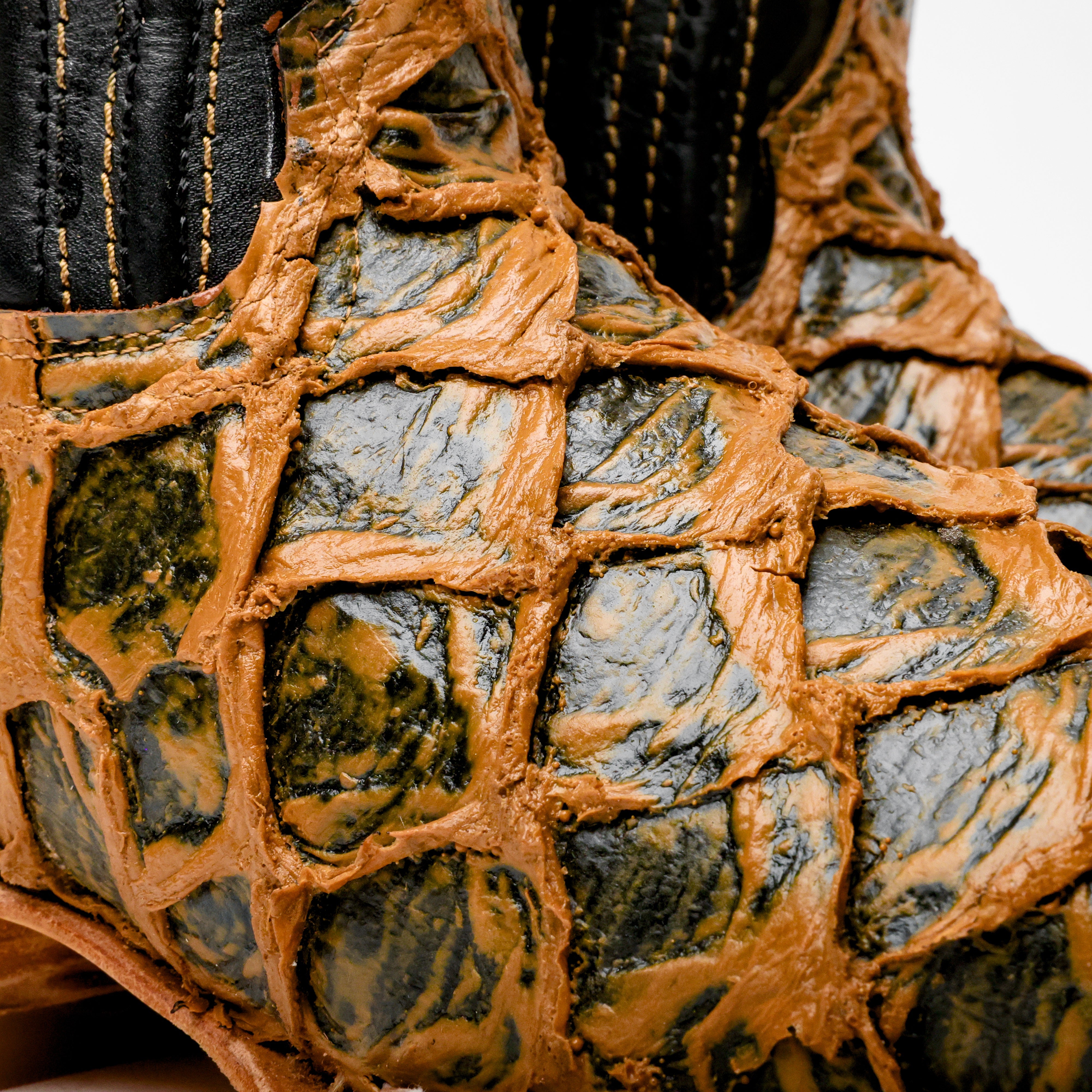 Brown Rustic Jumbo Pirarucu Leather Boots - Square Toe