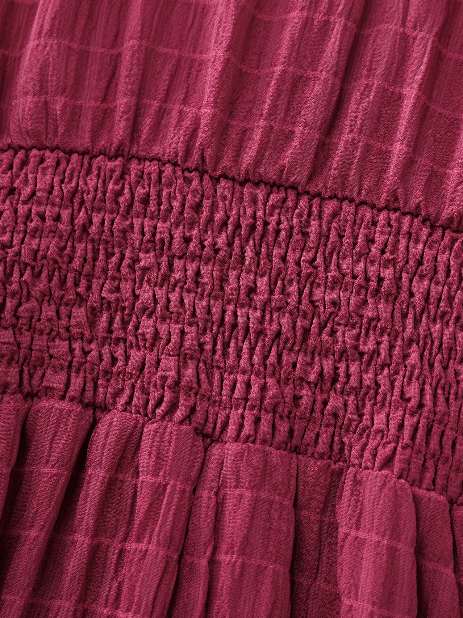 Textured Shirred Cinched-Waist Midi Dress