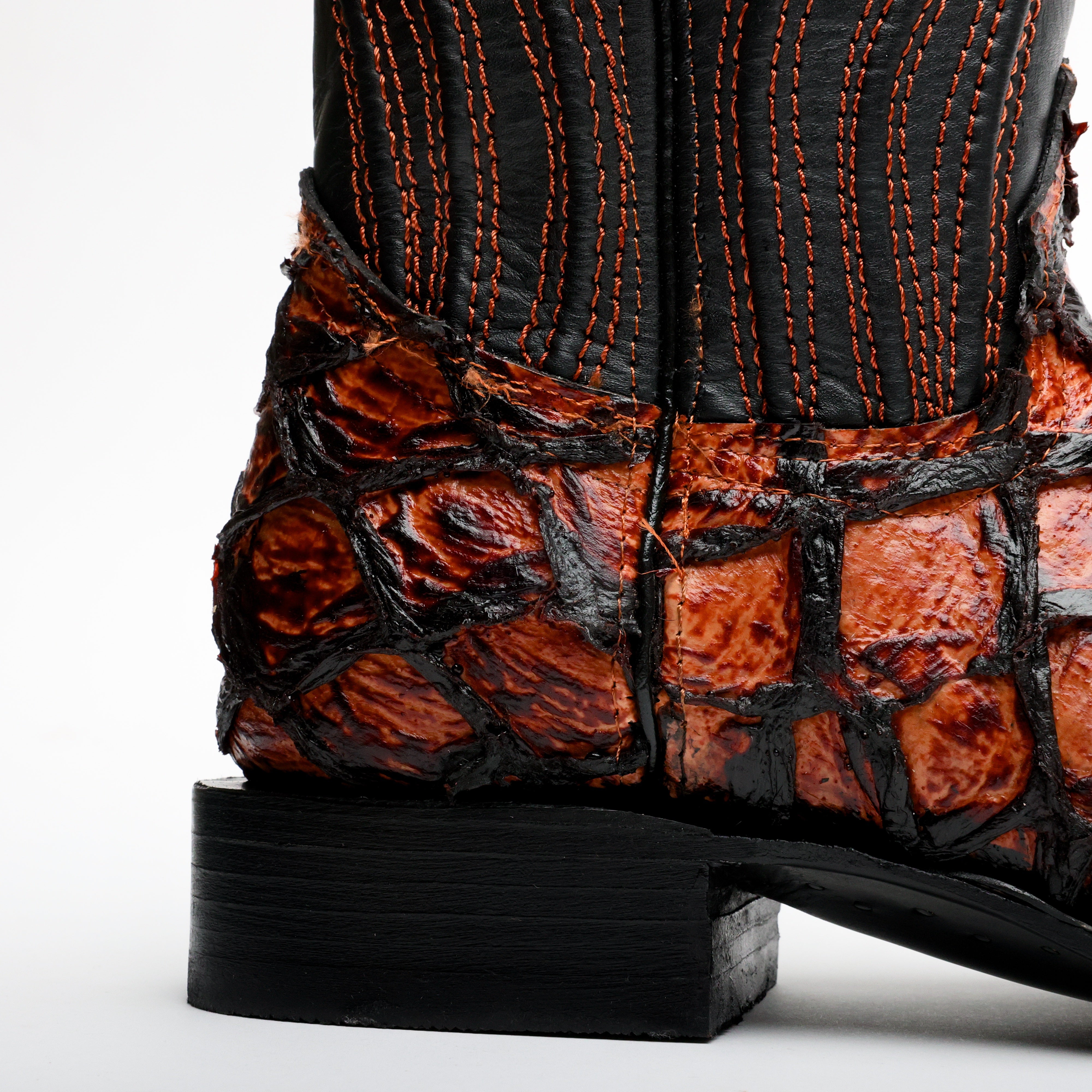 Cognac Jumbo Pirarucu Leather Boots - Square Toe