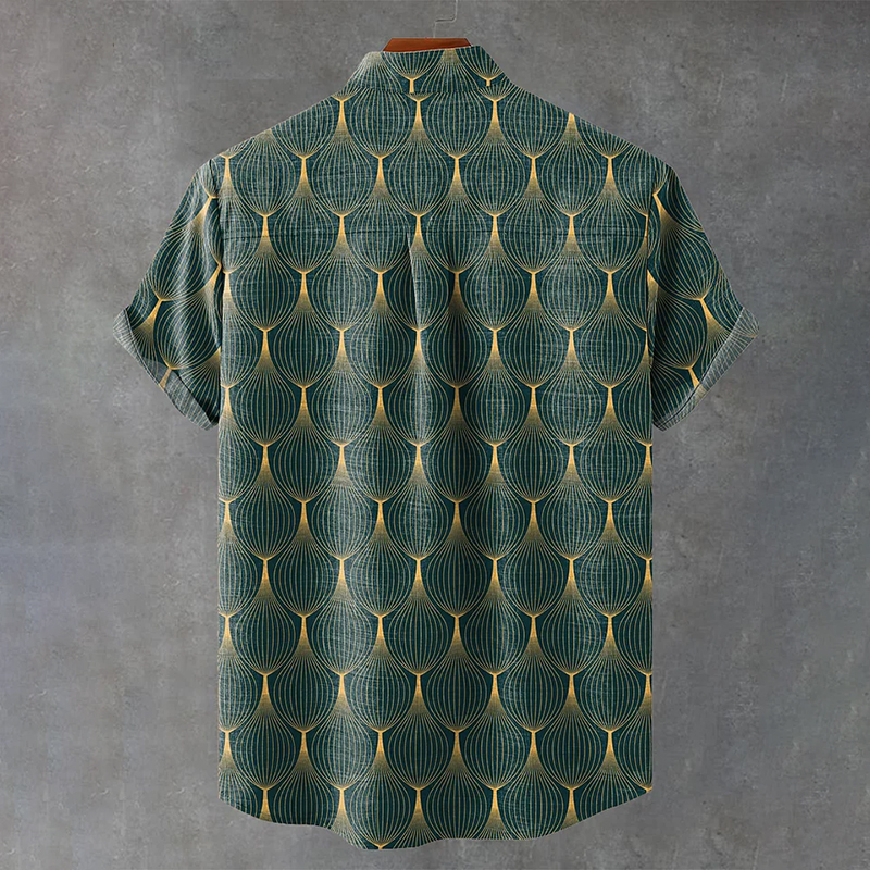 Men's Retro Geometric Line Decorative Pattern Art Print Cotton And Linen Shirt