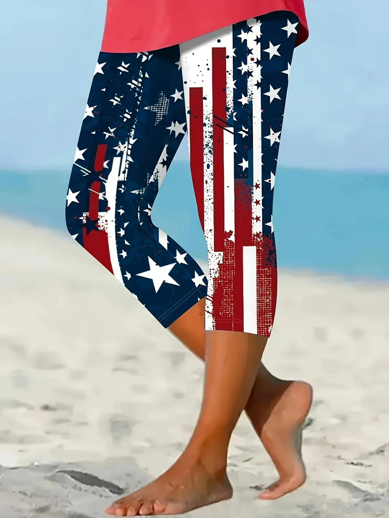 Vintage America Flag Printing Capris Leggings
