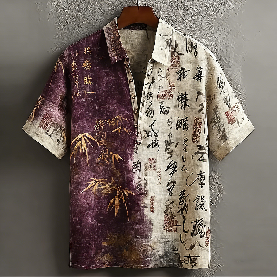 Japanese Art Retro Line Art Linen Casual Short-sleeve Top