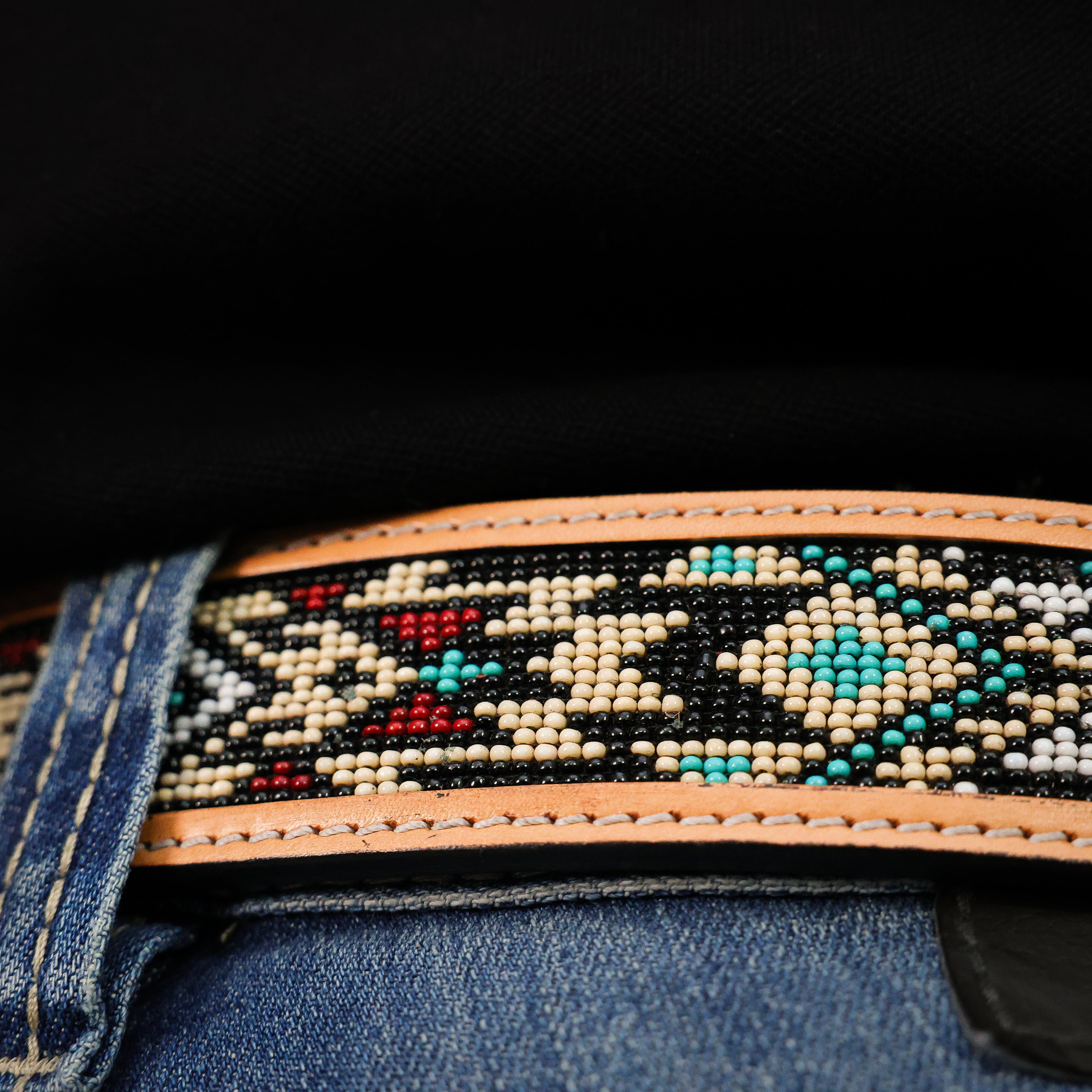 Hand-Tooled Artesanal Beaded Leather Belt