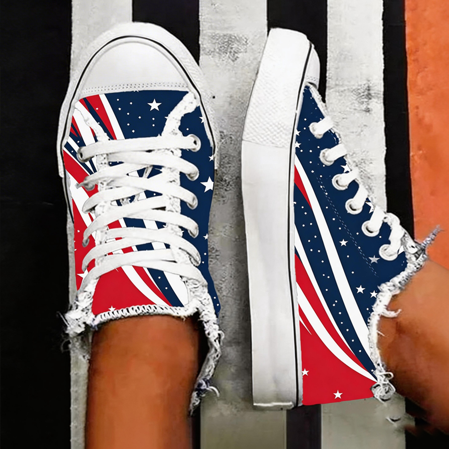 Women's Retro American Flag Print Casual Canvas Shoes