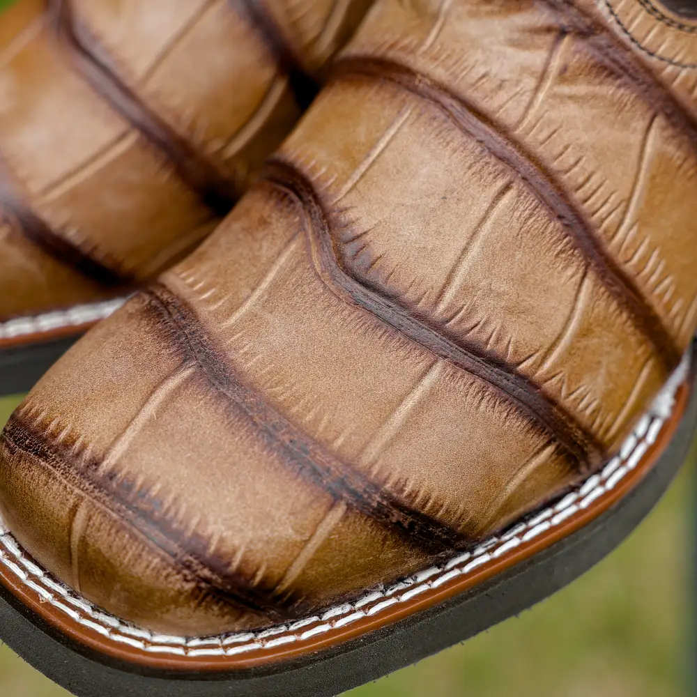 Moka American Gator Belly Leather Boots With Lightweight Soles - Square Toe