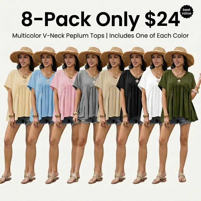Women’s Flowing V-Neck Babydoll Peplum Blouse