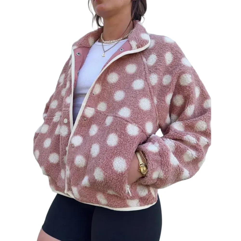 Womens Fall Winter Fleece Jacket Dot Pattern