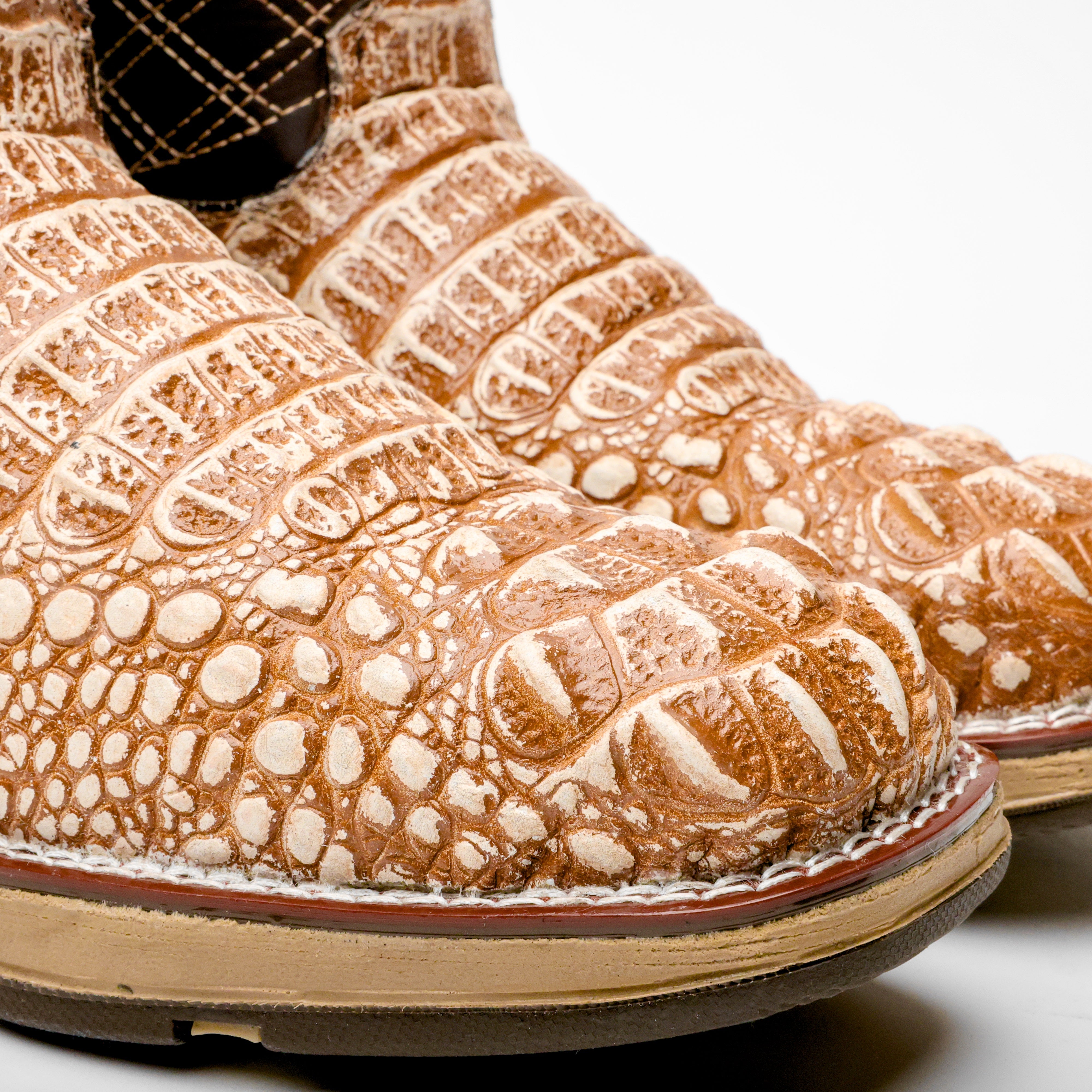 Rustic Desert Caiman Neck Leather Boots With 3D Lightweight Sole - Composite Toe