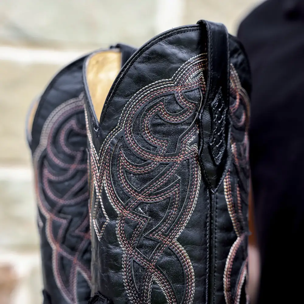 Black Basketweave Leather Boots - Square Toe