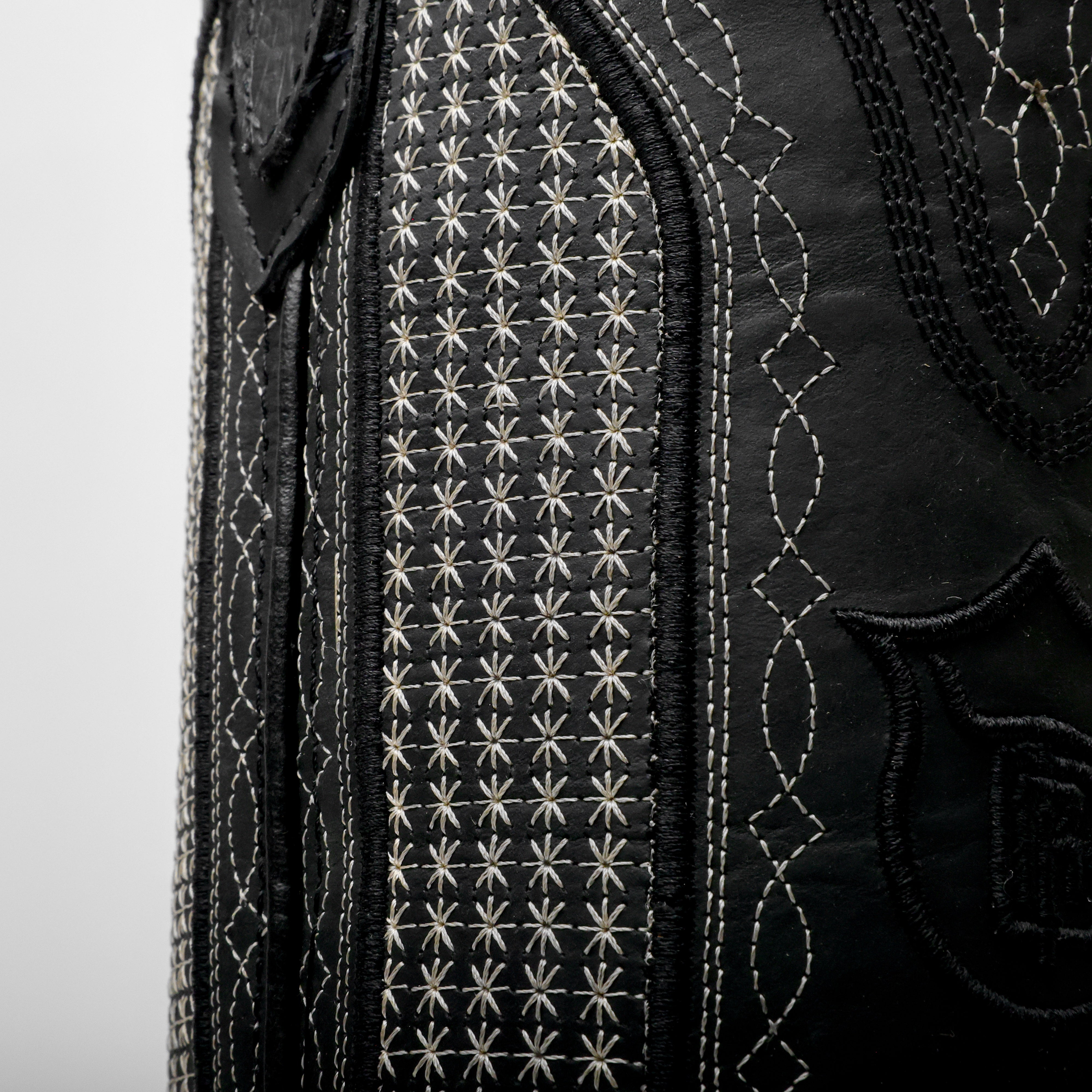 Matte Black Jumbo Python Leather Boots - Square Toe