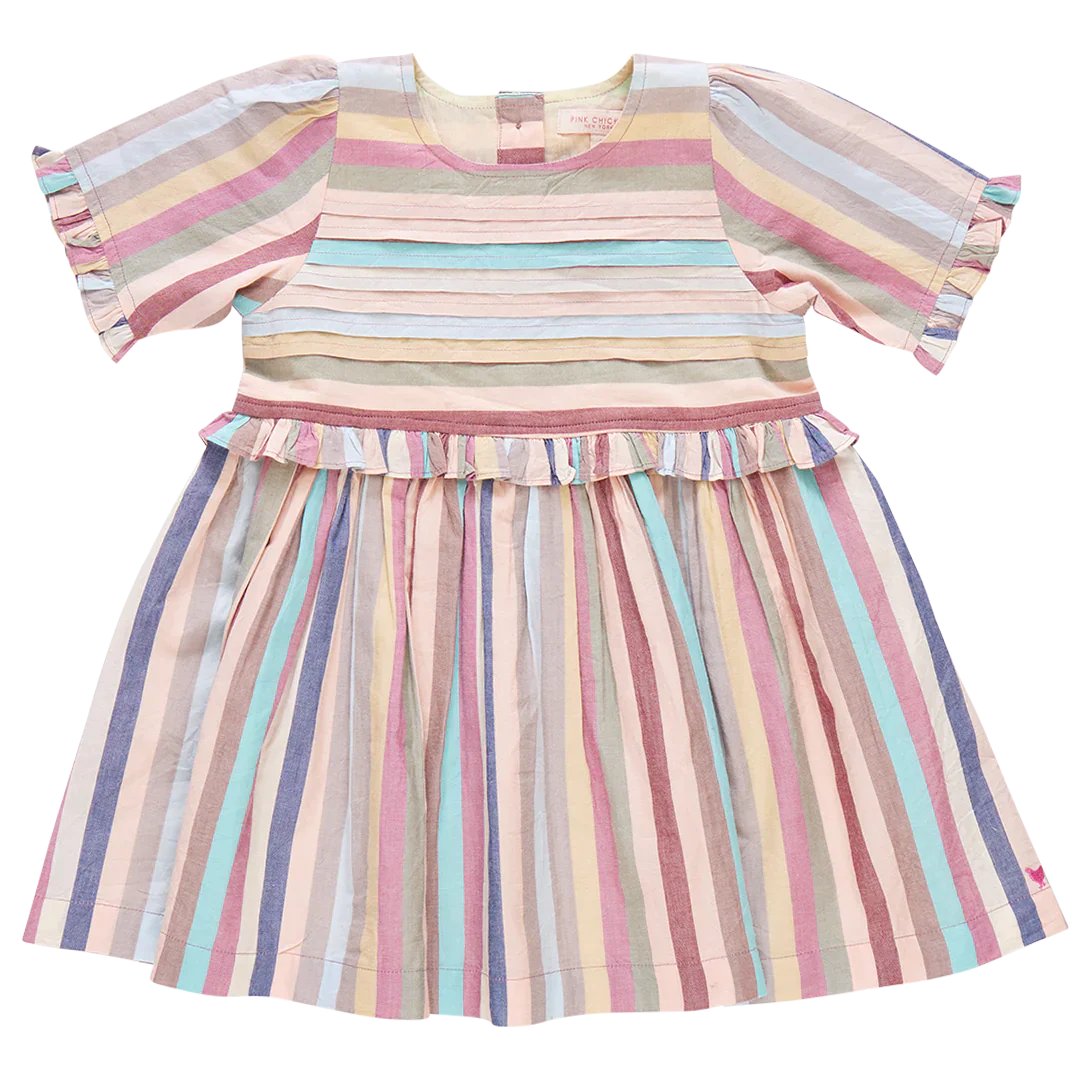 Girls Raquel Dress - Multi Vintage Stripe