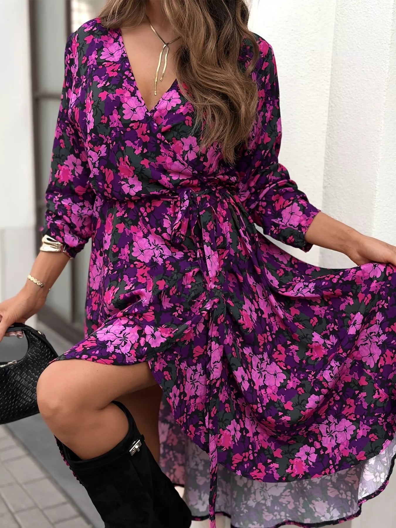 Floral Print Long Sleeve Midi Dress