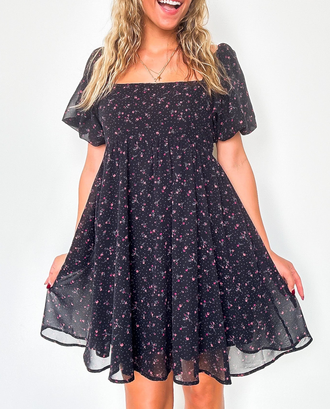 Deluxe Desire Square Neck Floral Dress