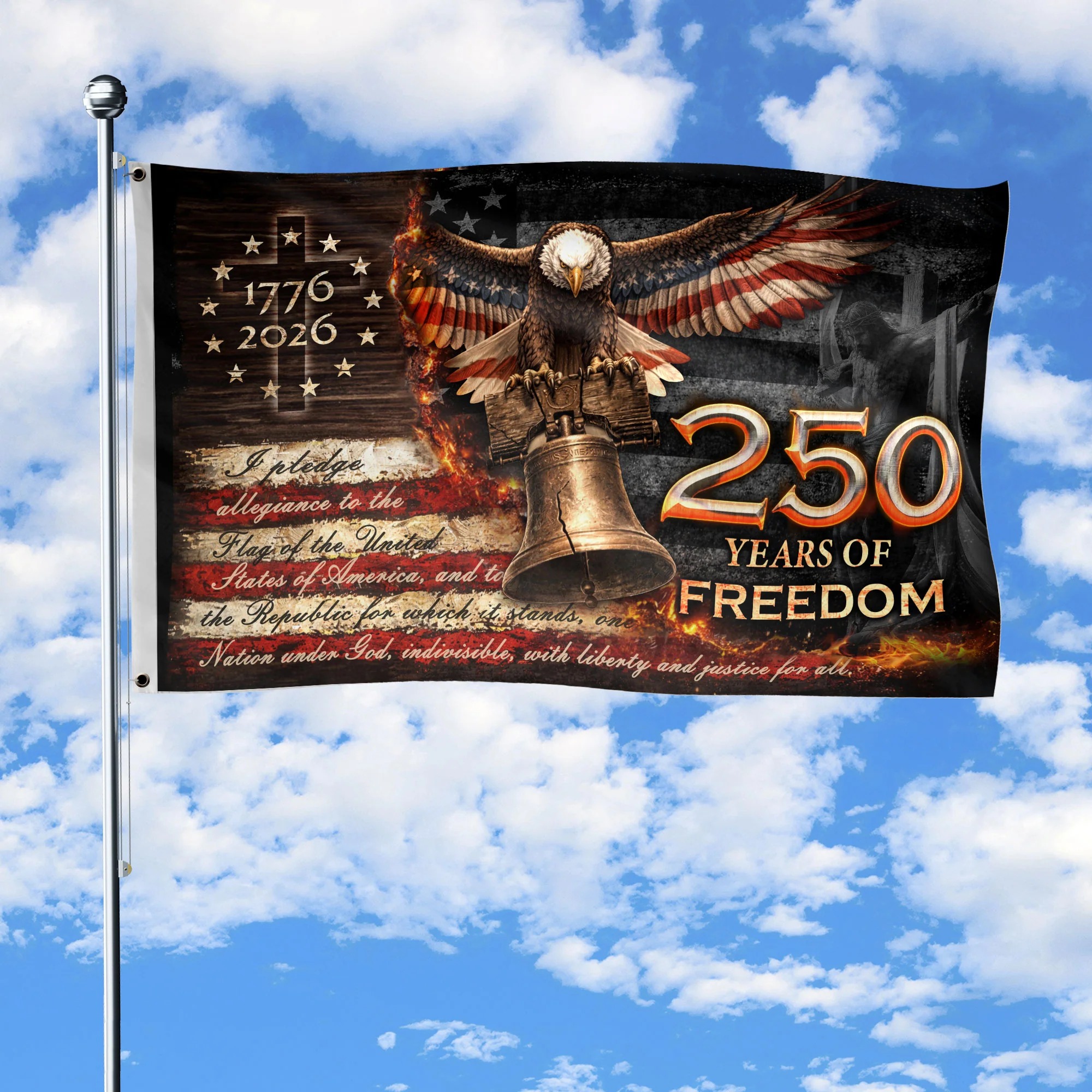 250 Years of Freedom House Flag 1776-2026 Patriotic Eagle Liberty Bell