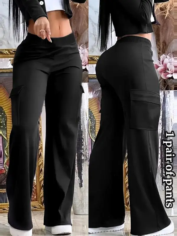 Women’s Casual Solid Color Pocket Pants – Comfy Streetwear Trousers