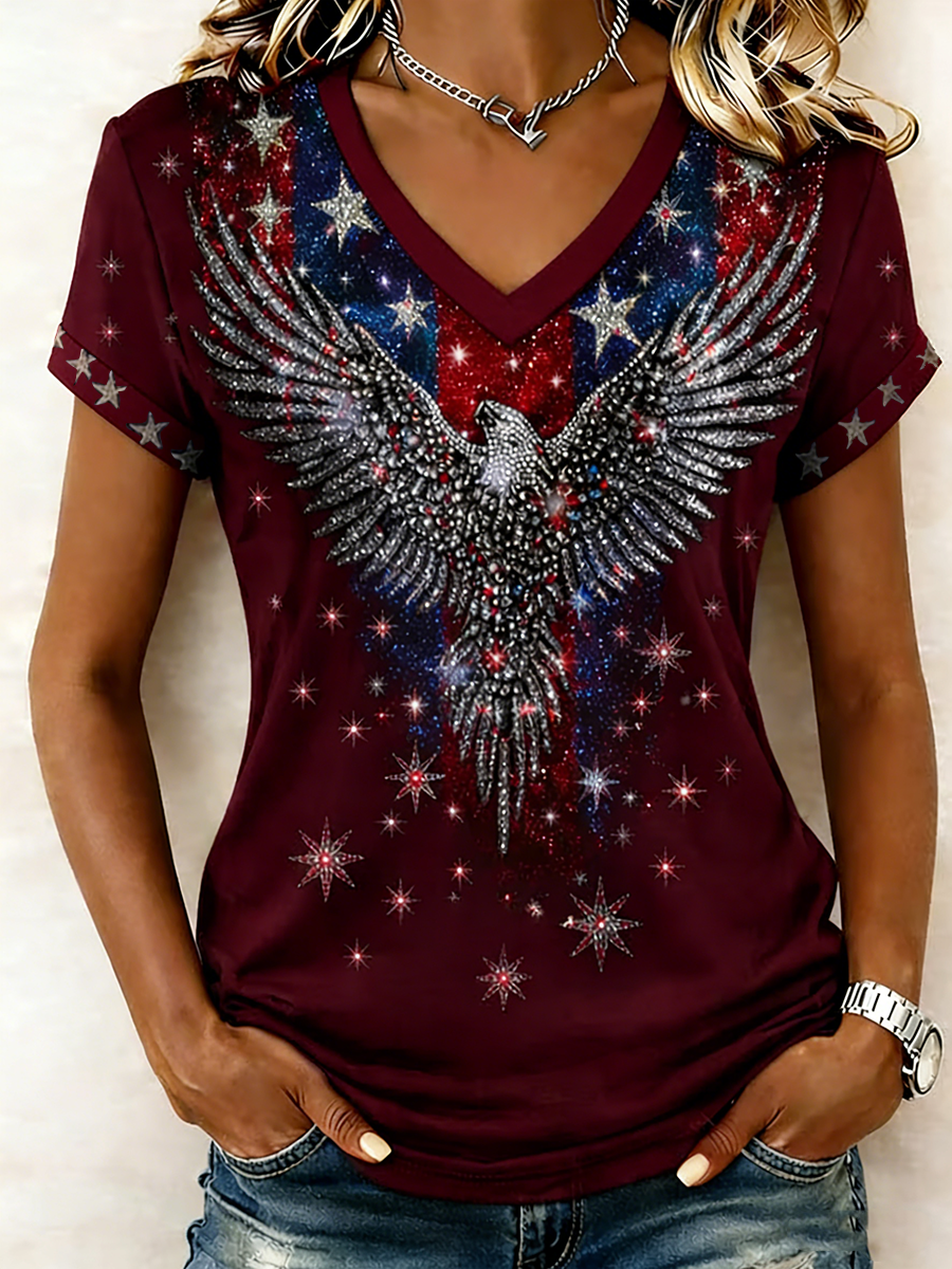 Women's American 250Th Anniversary Commemorative Pattern Casual Short Sleeved T-Shirt