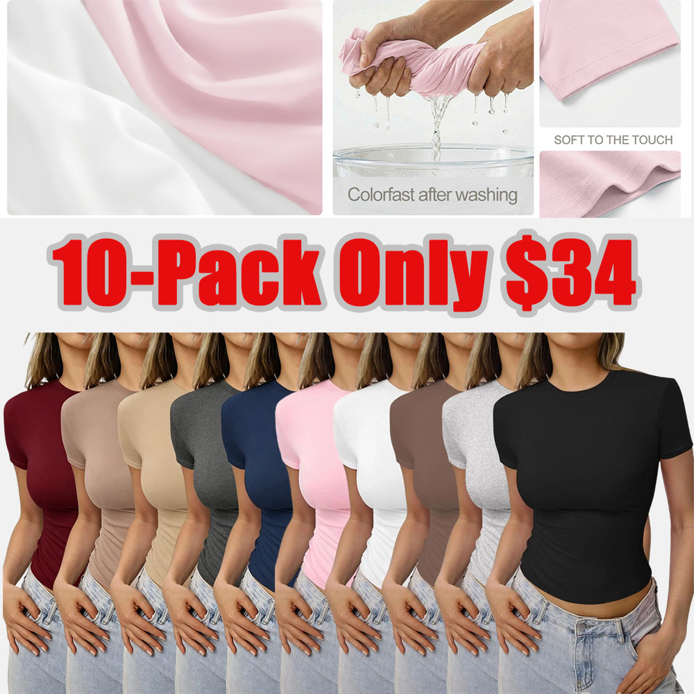 Women's Solid Tee, Casual Slim-fitting Short Sleeve T-shirt, Ladies Summer Clothes for Daily Wear