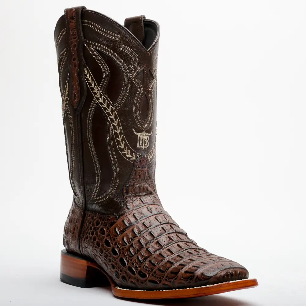 Brown Caimán Hornback Leather Boots -Square Toe