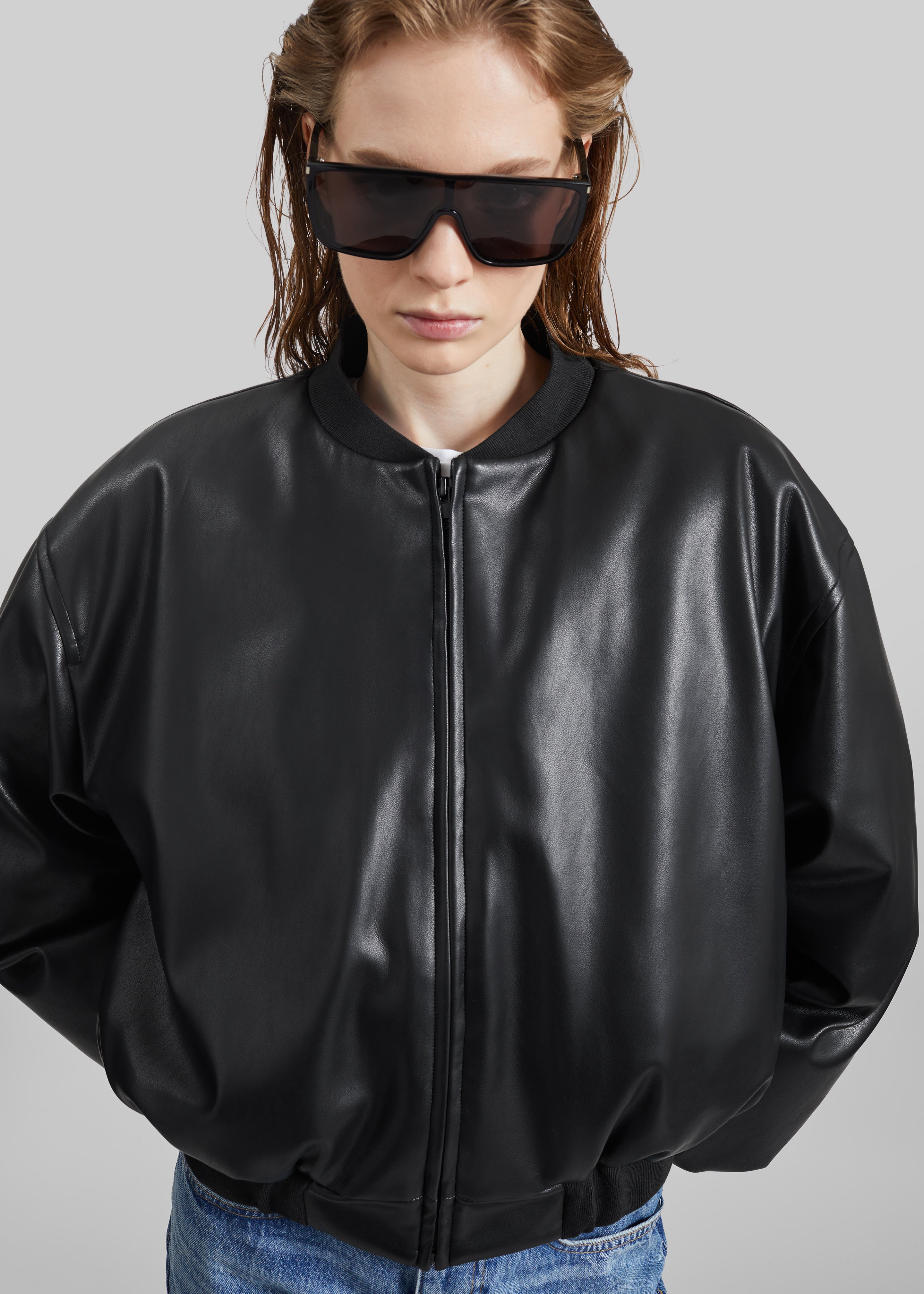 Arolla Faux Leather Draped Jacket - Black