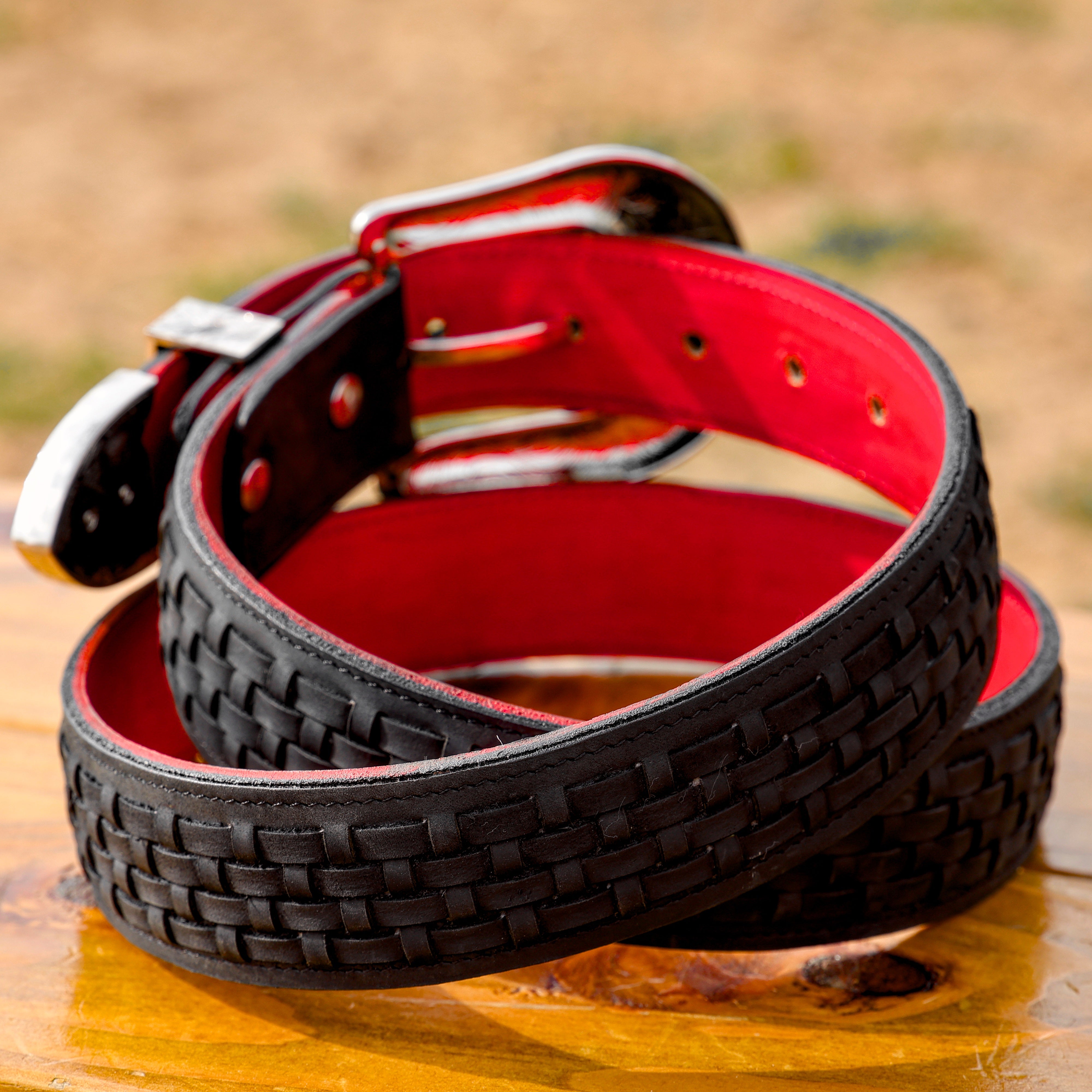 Black Basketweave Leather Belt