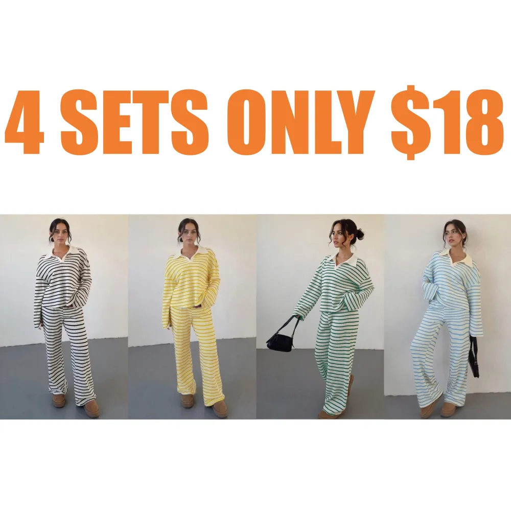 Women's casual color-block striped two-piece set