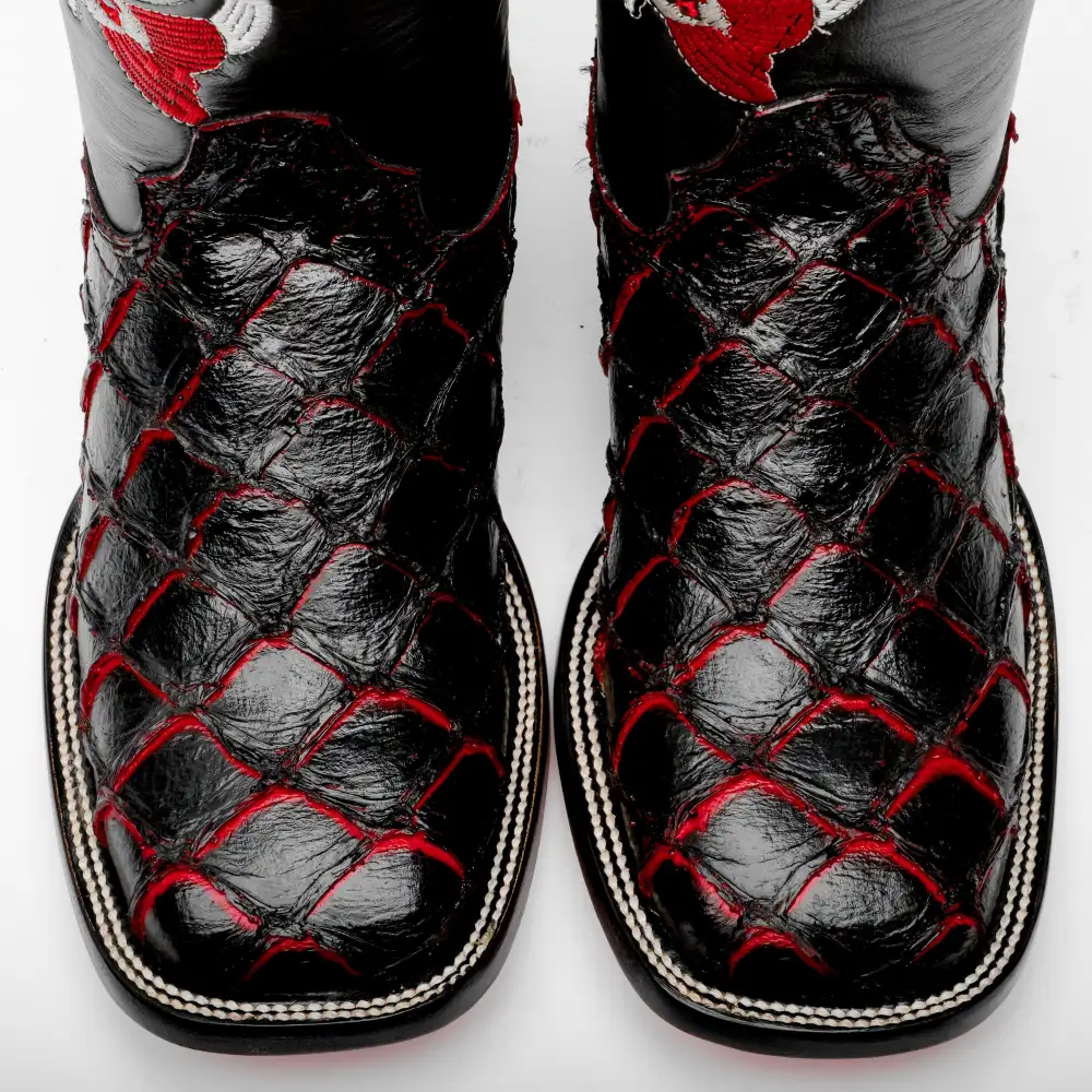 Black Cherry Pirarucu Leather Boots - Square Toe