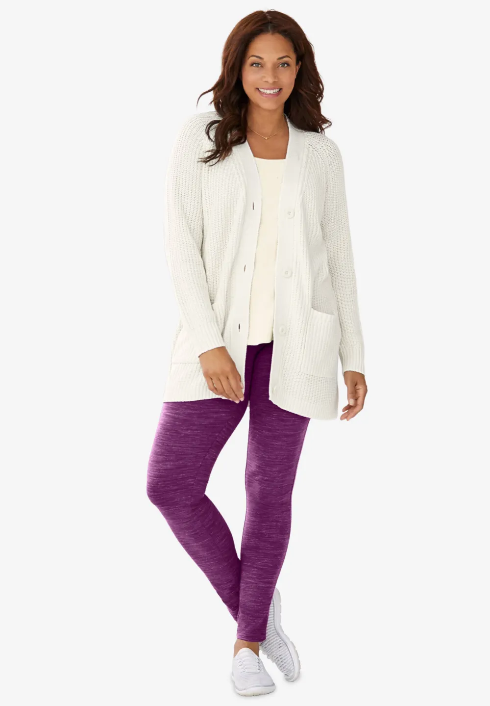 Button-Front Shaker Cardigan