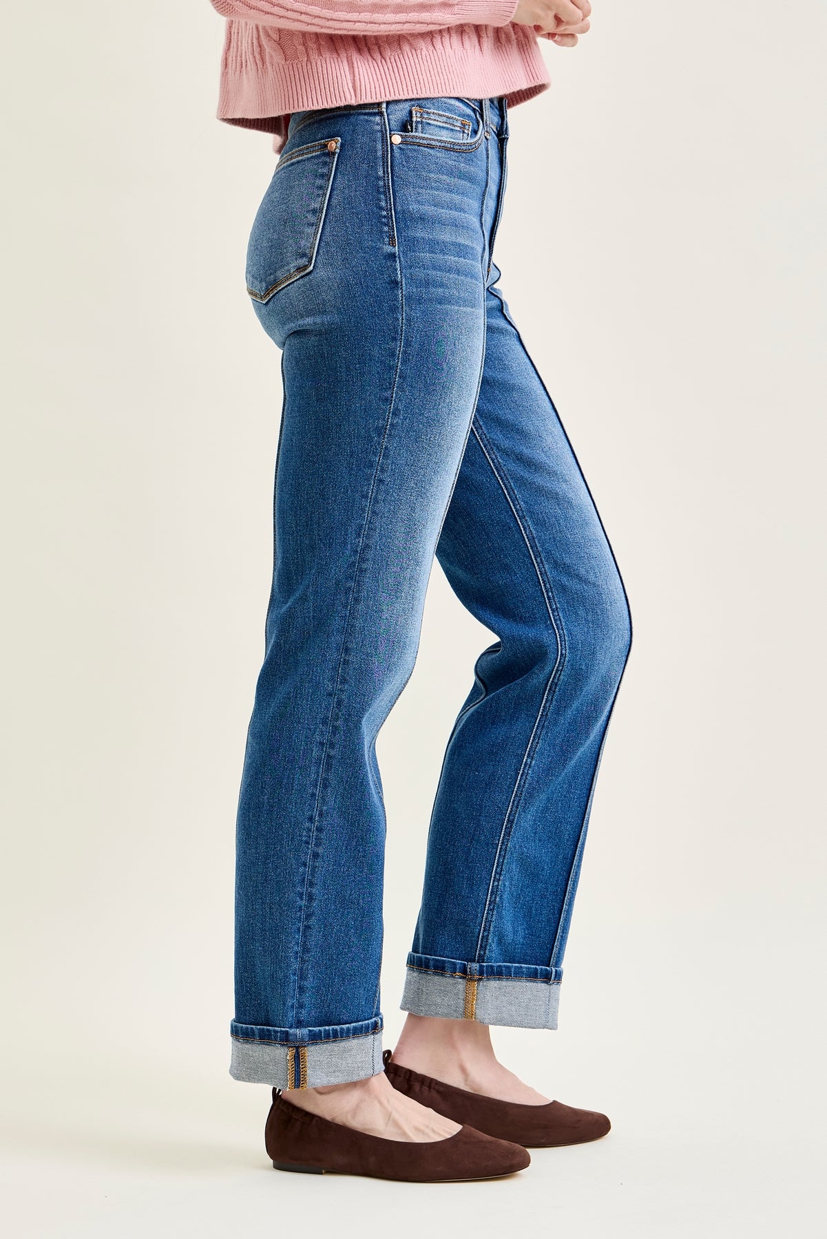 Sally High Rise Front Seam Detail & Cuffed Straight Fit Jeans