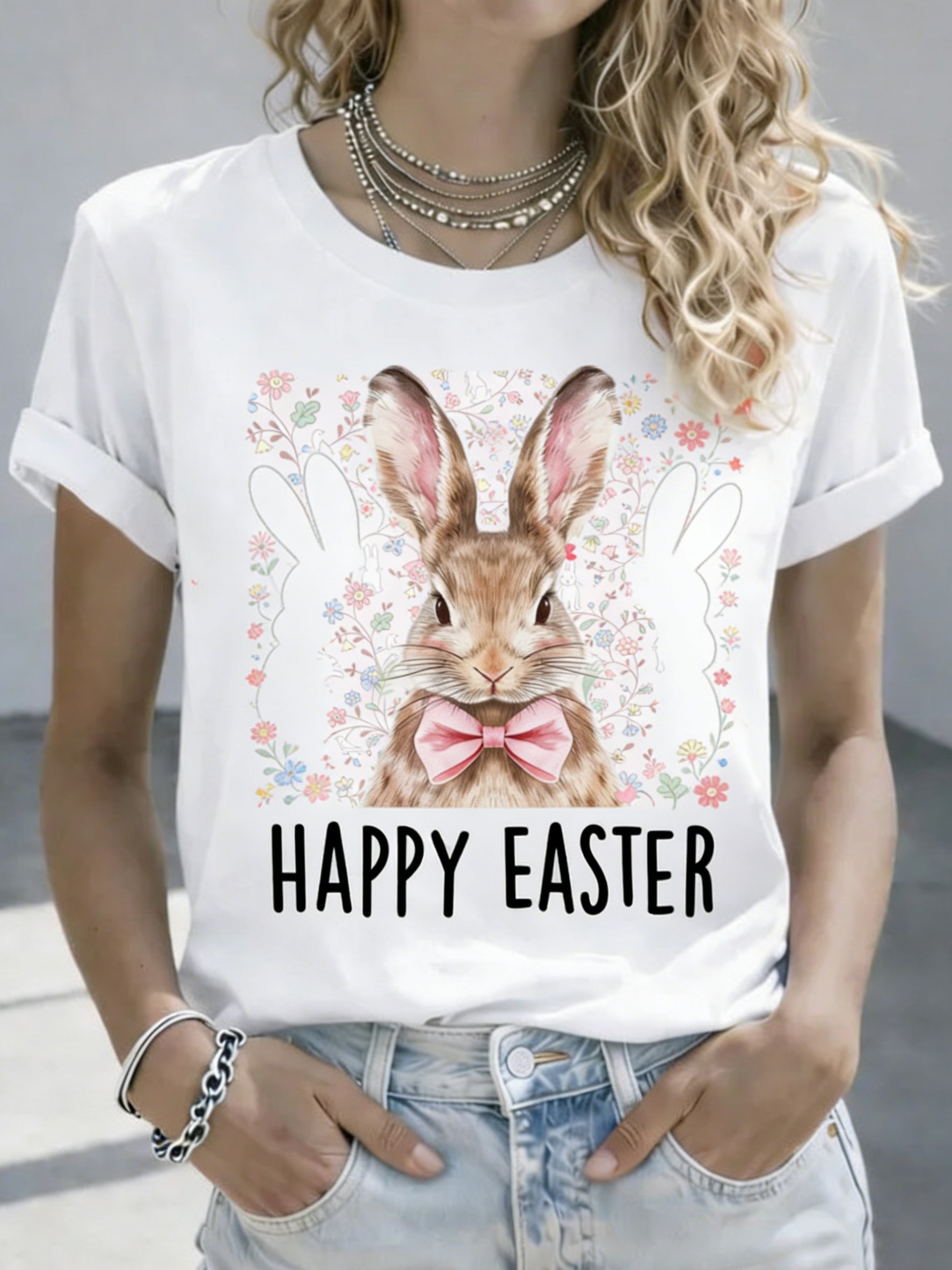 3D Printing Easter Rabbit Crew Neck Short Sleeve Casual T-Shirt