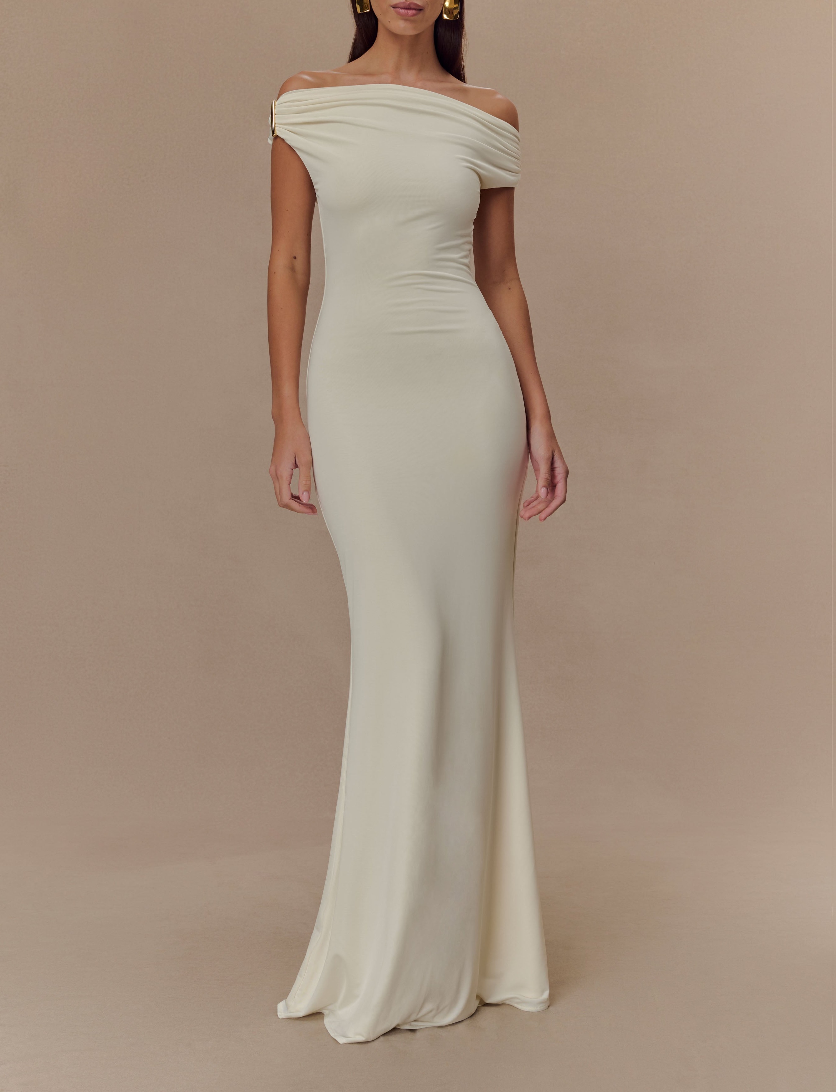 Ivory Slinky Maxi Dress With Hardware