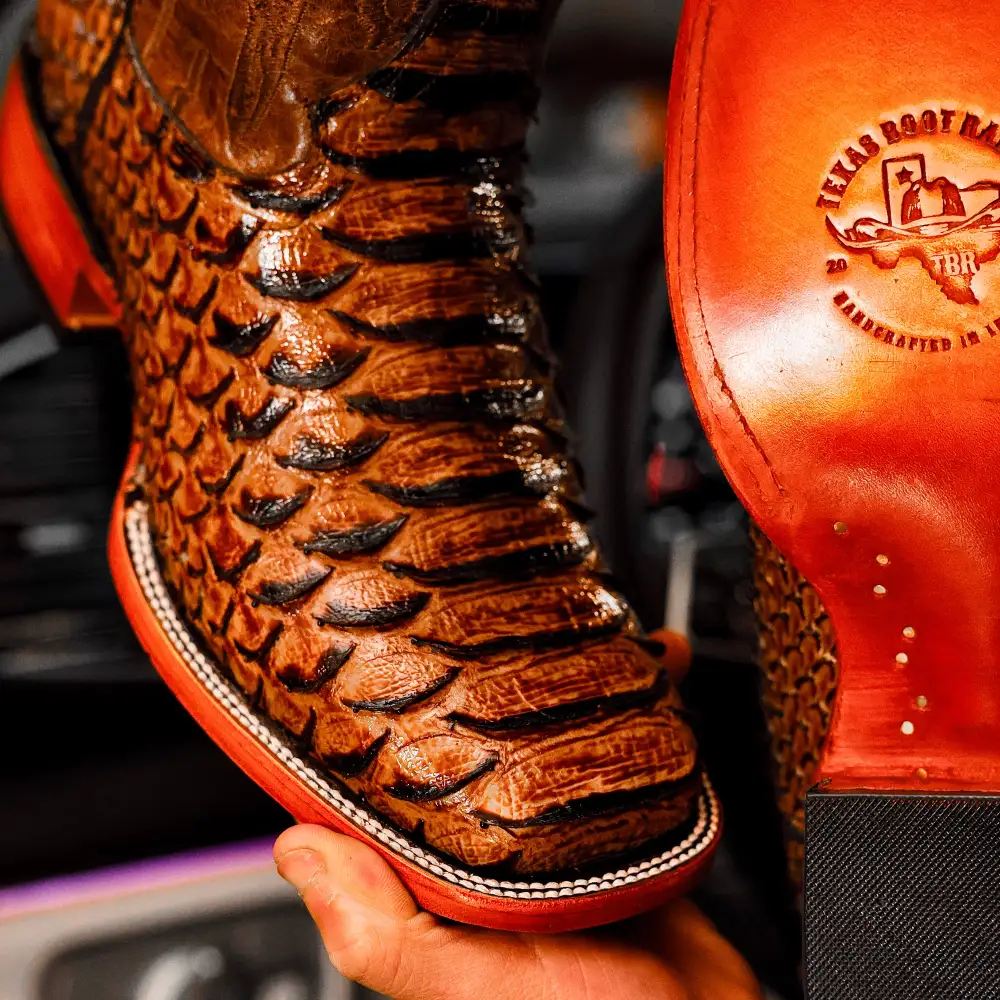 Honey Cognac Python Leather Boots - Square Toe