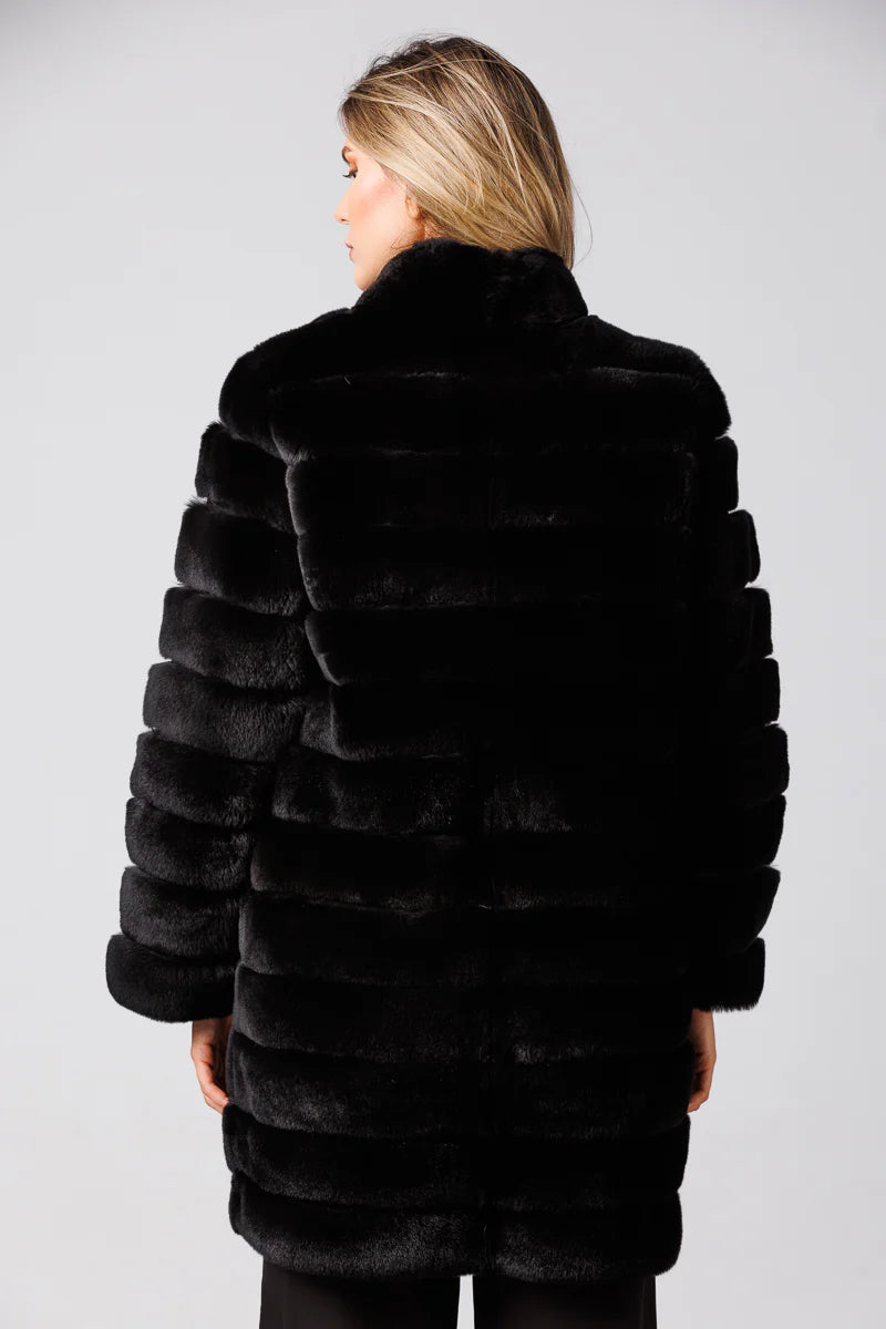 Haină din Blană Naturală de Rex Chinchilla, Transformabilă, Obsidian 182