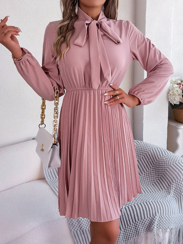 Autumn And Winter Tie Waist Long Sleeve Pleated Skirt
