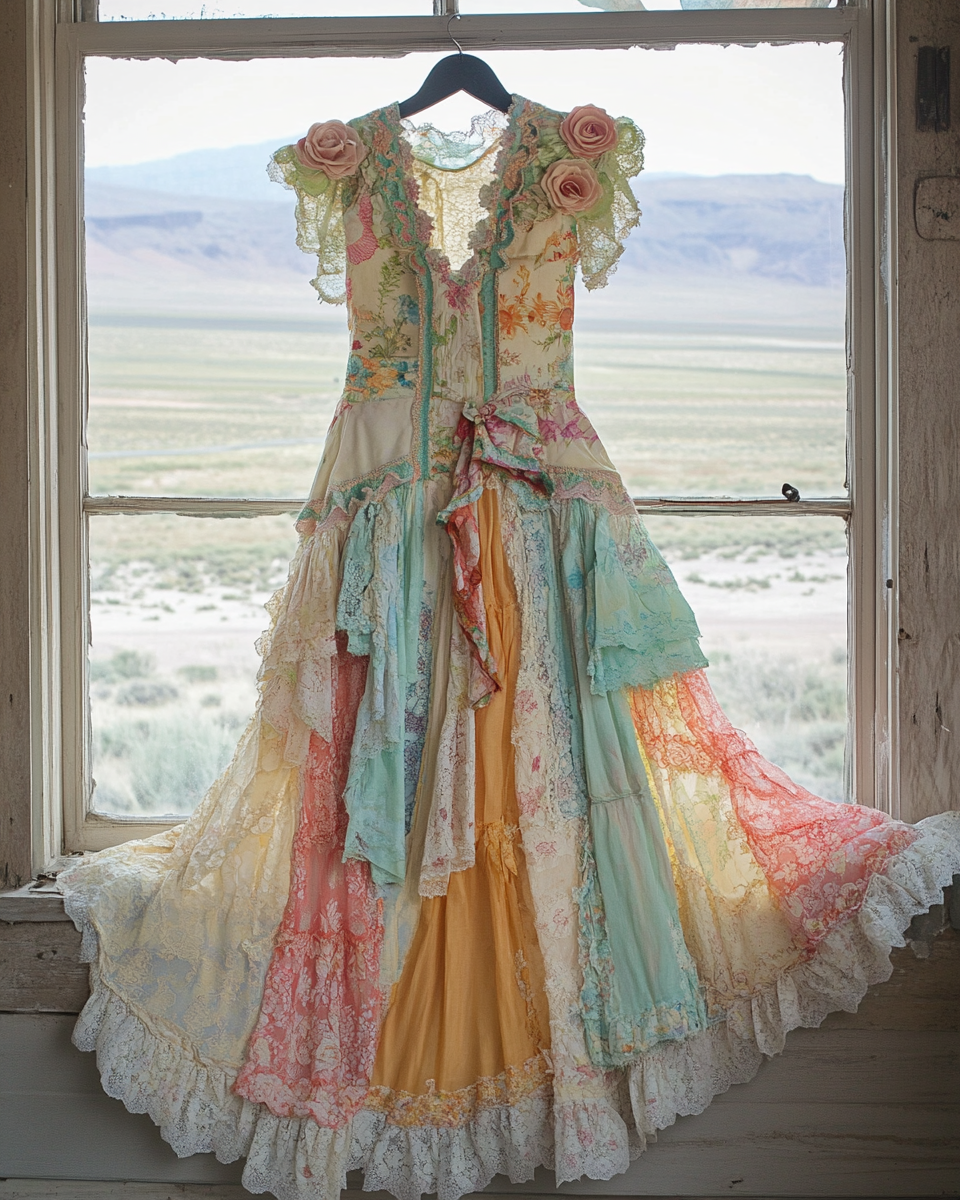 Windowsill Summer Romantic Lace Ruffle Dress a057