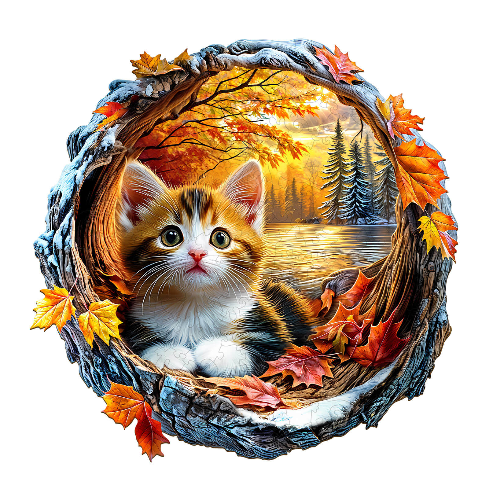 3D Kitten in Autumn Wooden Jigsaw Puzzle