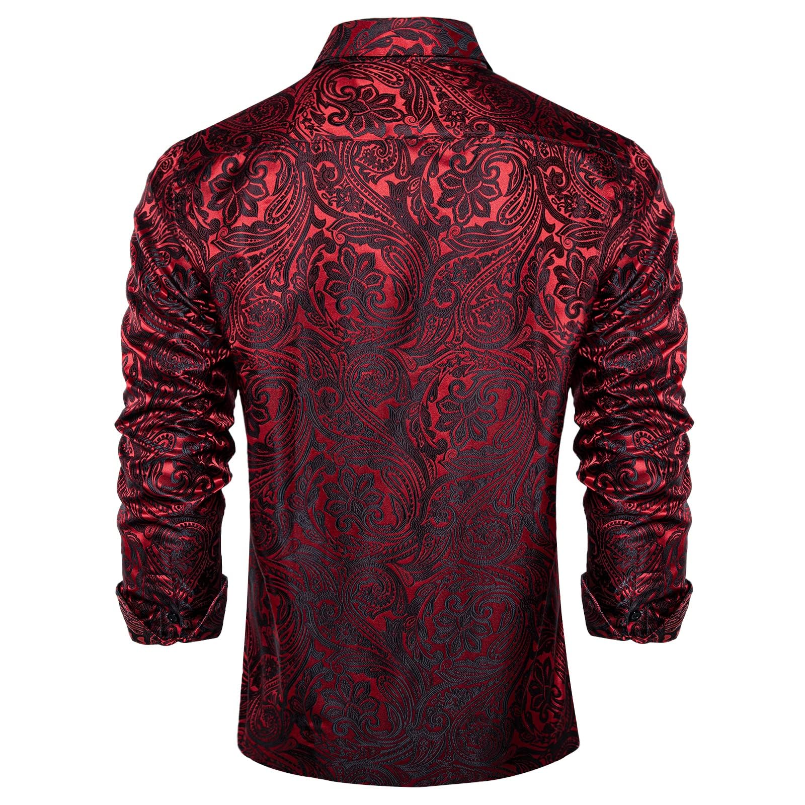 Men's Paisley Dress Shirt Long Sleeve Wrinkle Free Button Down Cowboy Shirts - Red&black&paisley