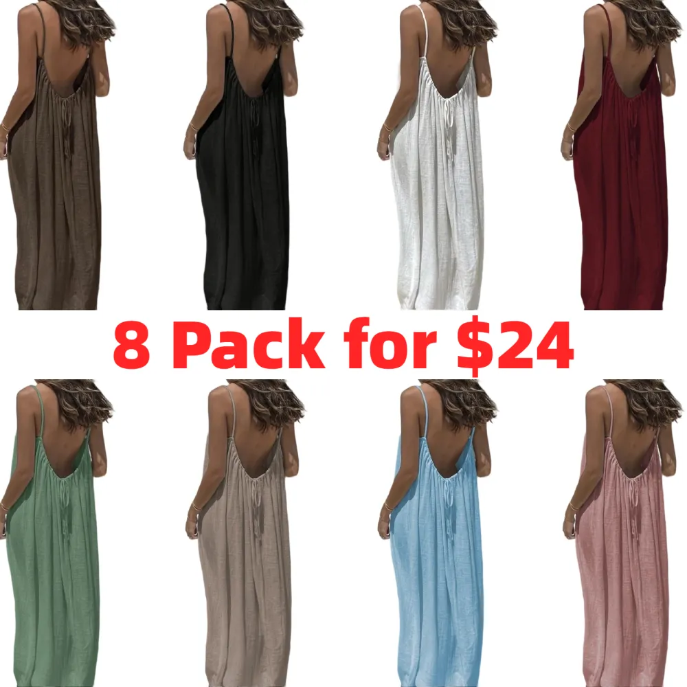 Women's Cotton Linen Backless Loose Dress