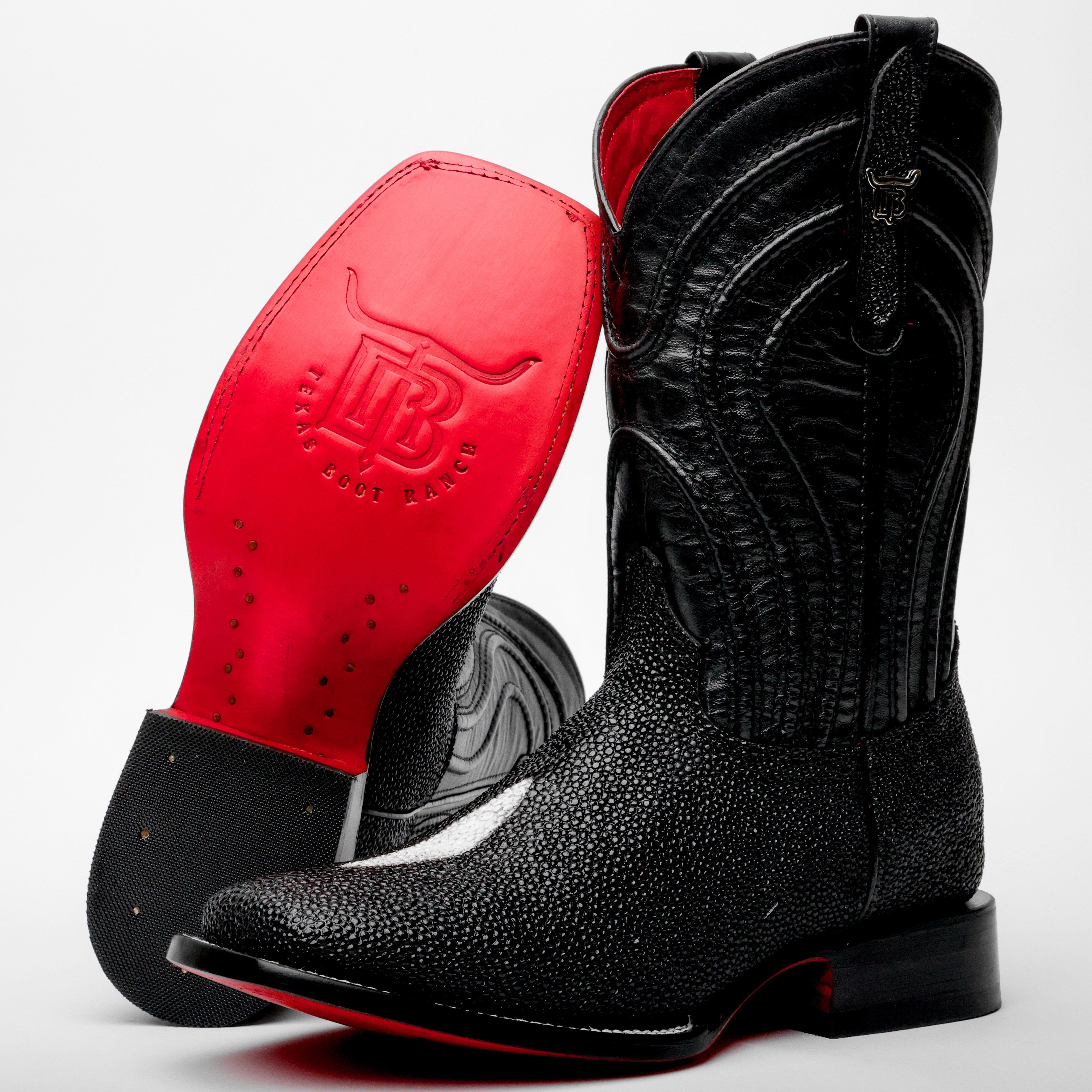 Black Stingray Leather Boots - Square Toe