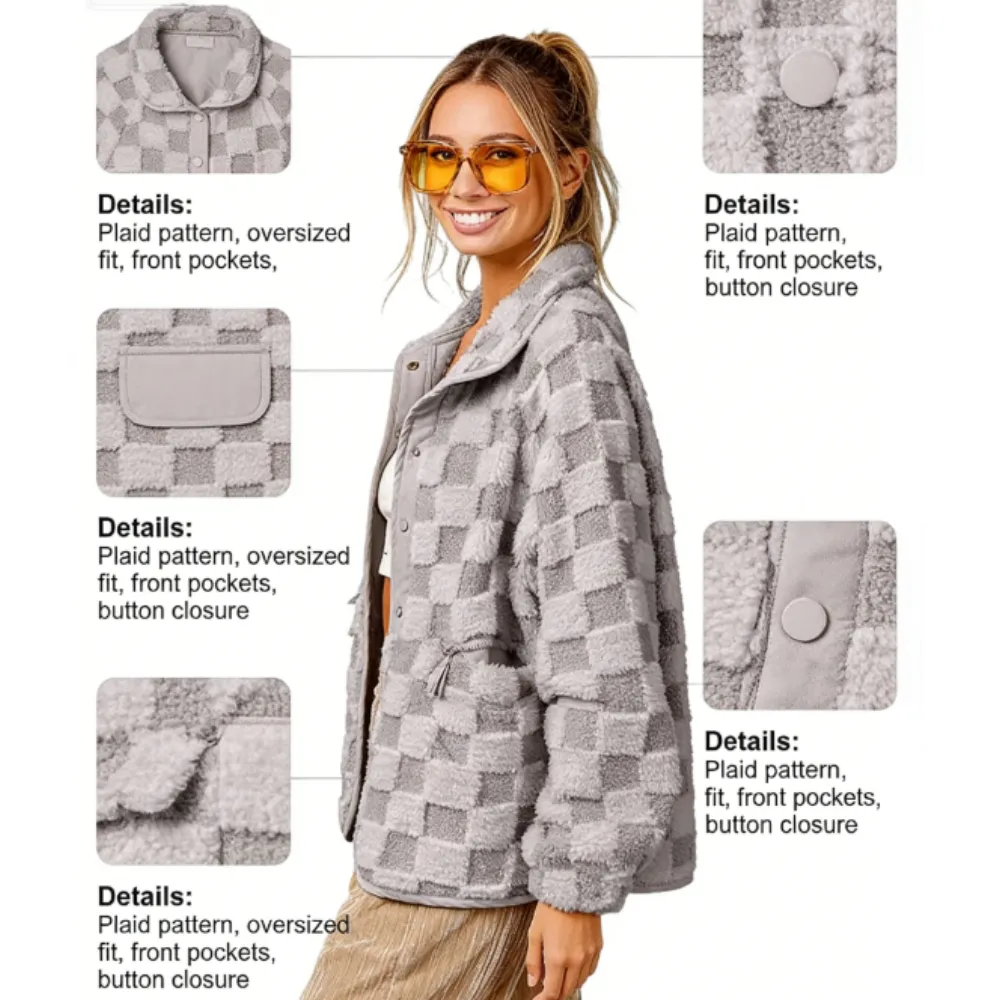 Women's winter casual plaid fleece jacket