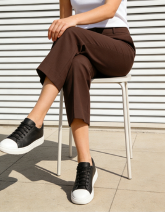 Slim-Fit Chocolate Cropped Wide-Leg Pants